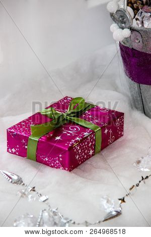 Festive New Year's Gift In Boxes. Packing Of Gifts. Christmas Decor And Decorations.
