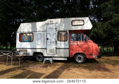 Dolni Kalna, Czech Republic - August 25 2018: Vintage Car Skoda 1203 Oldsmobile Veteran Adapted As C