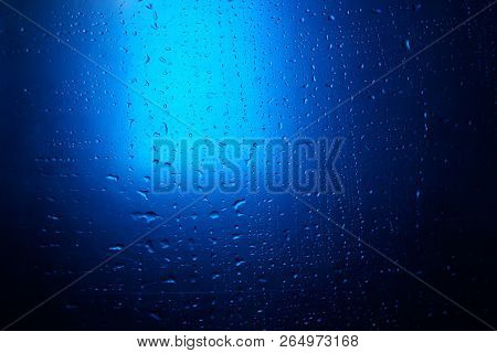 Abstract Water Drop Blue Light Spot Background Close Up