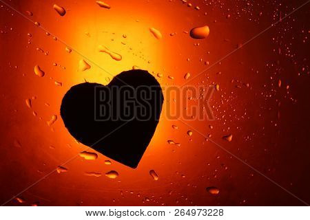 Abstract Water Drop Background Red Orange Light Spot Heart Silhouette Close Up