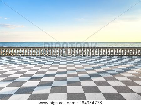 Mascagni Terrazza Terrace Belvedere Seafront At Sunset. Livorno Tuscany Italy Europe.