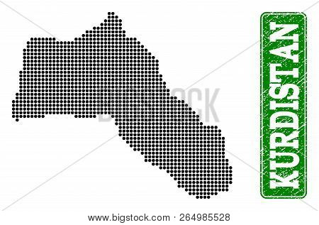 Dotted Map Of Kurdistan And Grunge Caption. Vector Green Title Inside Rounded Rectangle And Grunge R