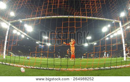 Kharkiv, Ukraine - October 23, 2018: Goalkeeper Andriy Pyatov Of Shakhtar Donetsk Reacts After Misse