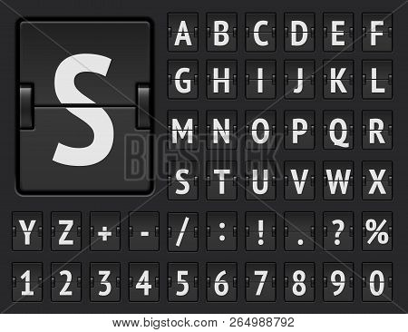 Black Airport Terminal Mechanical Scoreboard Font With Numbers For Flight Destination Or Arrival Inf