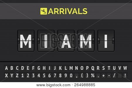 Vector Airport Flip Board Showing Flight Arrival Destination In Usa Miami