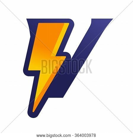 Modern Logo Design Letter V Combine With Lightning In Gradient Color.