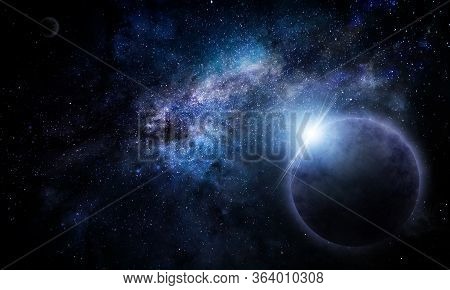 planet in space and a nebula of stars, abstract space illustration, 3d image, 3D rendering, background
