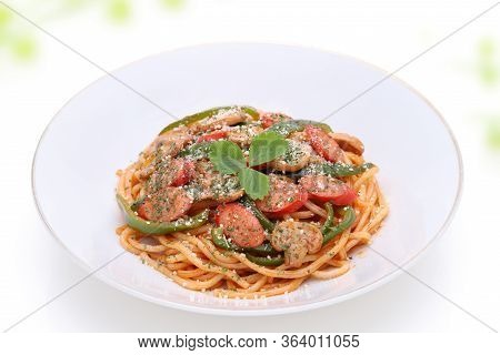 Japanese Naporitan Spaghetti With Tomato Sauce In A Dish