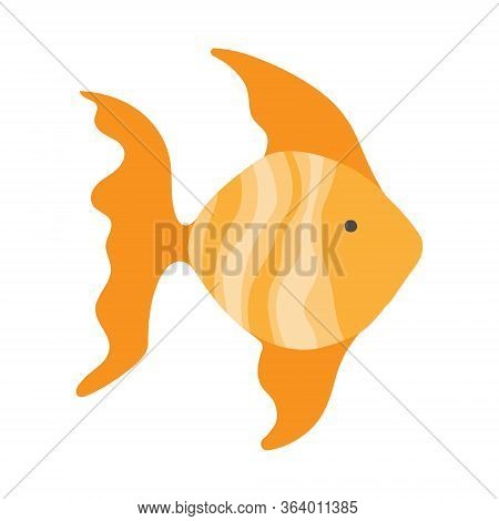 Cute Goldfish In Flat Style On A White Background. A Fish That Fulfills Desires. Print For The Desig