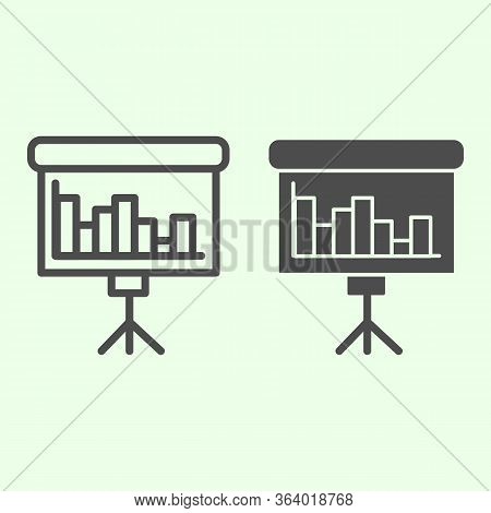 Business Presentation Stand Line And Solid Icon. Flip Chart With Diagram Outline Style Pictogram On 
