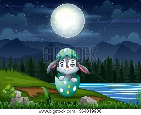 Easter Bunny Inside A Cracked Egg In Easter Eve