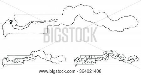 Gambia Outline Map Vector With Administrative Borders, Regions, Municipalities, Departments In Black