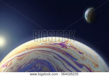 A New Planet On The Background Of A Star And A Natural Satellite. The Concept Of Discovering New Sol