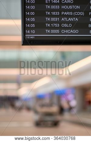 Flight Information Display Board At The New Istanbul Airport, Istanbul Havalimani In Turkey