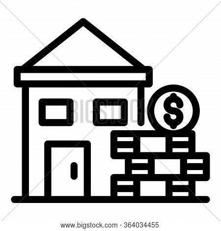 House And A Stack Of Money Icon. Outline House And A Stack Of Money Vector Icon For Web Design Isola