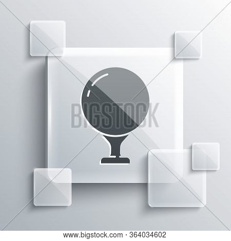 Grey Golf Ball On Tee Icon Isolated On Grey Background. Square Glass Panels. Vector Illustration
