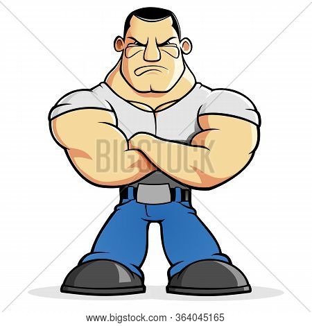 Bully Cartoon Character With Crossing Arms In Jeans
