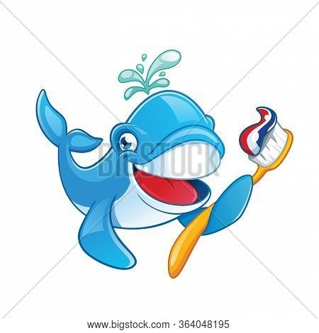 Cute Whale With A Toothbrush Cartoon Character