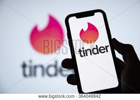 London, Uk - April 29 2020: Tinder Online Dating App Logo On A Smartphone