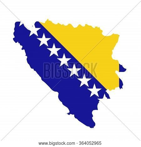 Bosnia And Herzegovina Flag Map. Country Outline With National F