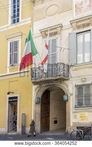 Milan, Italy, October 2016 - Entrance To The Palazzo Morando Museum In The Ancient City Of Milan, It