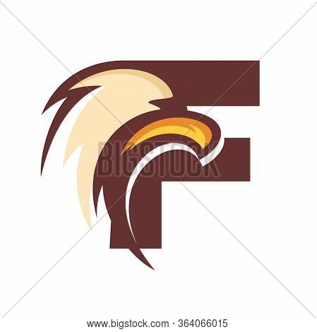 Strong And Bold Illustration Logo Design Initial F Combine With Eagle Head.
