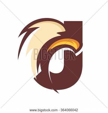 Strong And Bold Illustration Logo Design Initial J Combine With Eagle Head.