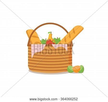 The Collection Of Picnic Baskets Is Full Of Delicious Fruits And Bread For Al Fresco Dining. Set Of 
