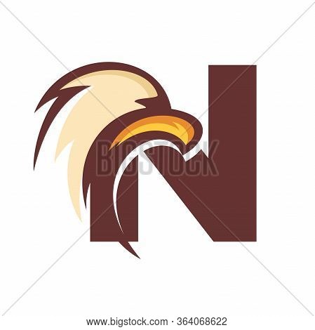 Strong And Bold Illustration Logo Design Initial N Combine With Eagle Head.