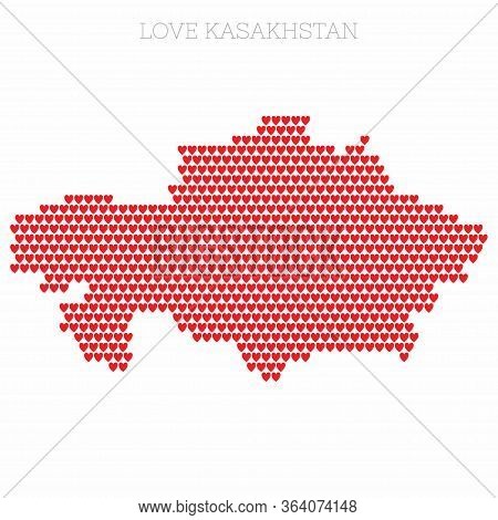 Kasakhstan Country Map Made From Love Heart Halftone Pattern
