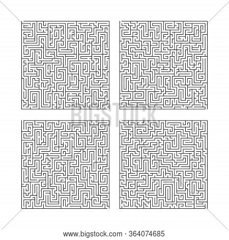 Labyrinth Maze Game Set. Collection Of Four Puzzles Isolated On White Background. Vector Illustratio