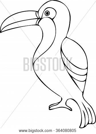 Toucan Silhouette Vector Illustration, Cartoon Drawing Of Toucan Tropical Bird, Hand Drawn Simple Ou