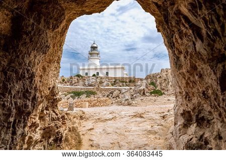View From Cavalleria Tunnel To The Lighthouse (faro De Cavalleria). Menorca, Balearic Islands, Spain