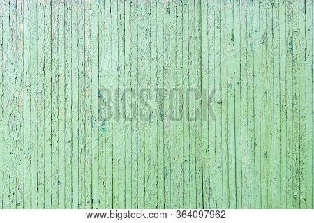 Old Green Wooden Fence. Wall Textured Background.