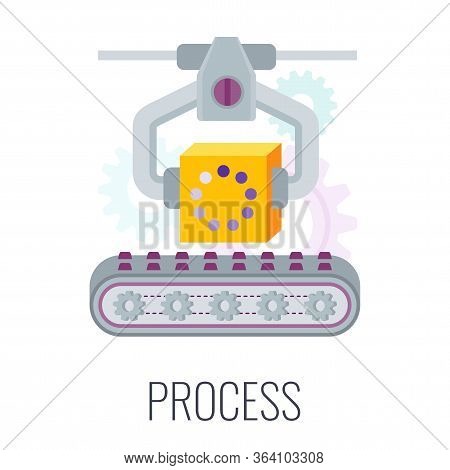 Process Infographics Flat Vector Pictogram. Conveyor Mechanism. 7 Ps Marketing Mix. Flat Vector Illu
