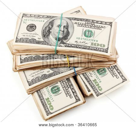 100 달러 지폐 클로즈업 흰색 절연의