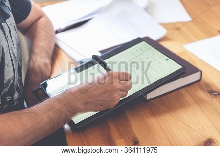 Young University Professor Is Doing Online Lecture For His Students From Home During Lockdown. He Is