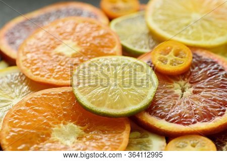 Ripe Red Orange Lemon Kumquat Lime Thin Slices