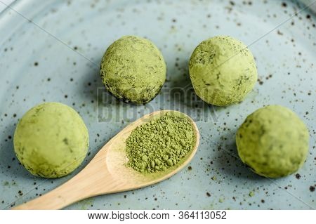 Matcha Green Tea Powder Energy Balls Top View