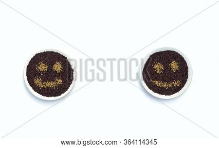 Social Distancing Or Safe Distance Conceptual Photo Due To Coronavirus With Mustard Seed Made Faces
