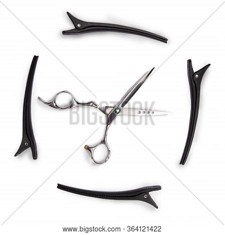 Professional Haircutting Scissors. Studio Isolation. White Background.