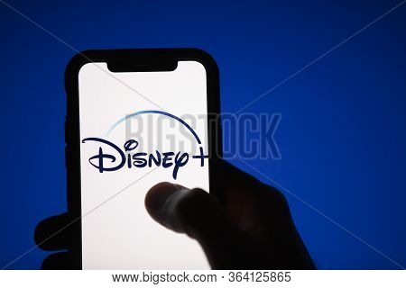 London, Uk - April 17 2020: Disney Plus Streaming Service Logo On A Smartphone