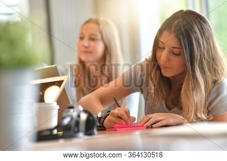 Young people studying from home during confinement period