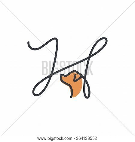 Simple And Cheers Logo Design Illustration Mono-line Style Initial H Dog.
