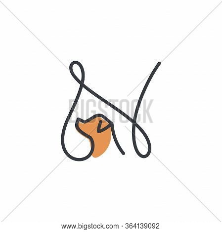 Simple And Cheers Logo Design Illustration Mono-line Style Initial N Dog.