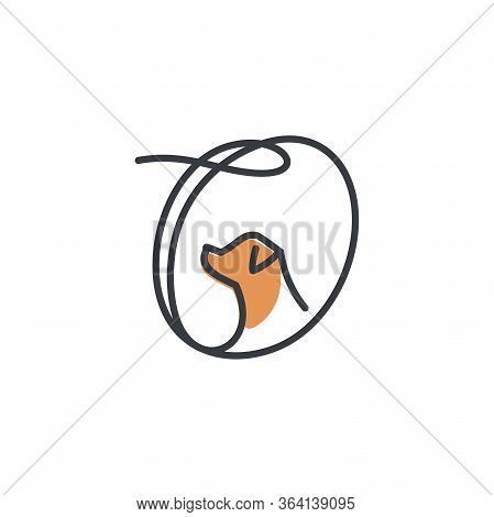 Simple And Cheers Logo Design Illustration Mono-line Style Initial O Dog.