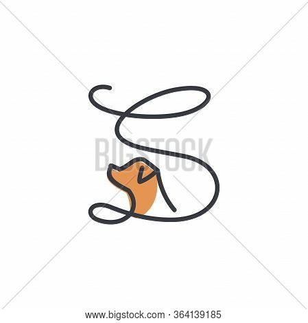 Simple And Cheers Logo Design Illustration Mono-line Style Initial S Dog.