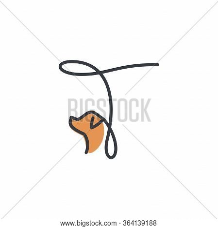 Simple And Cheers Logo Design Illustration Mono-line Style Initial T Dog.