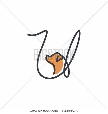 Simple And Cheers Logo Design Illustration Mono-line Style Initial U Dog.