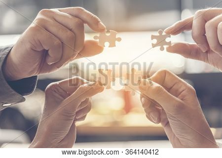 Implementation Improving Connections Strategy Team Solution Organization.piece Of Jigsaw Assembly By